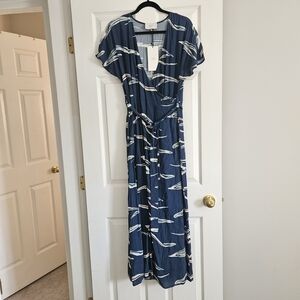 Just Female Blue and White Patterned Maxi Dress